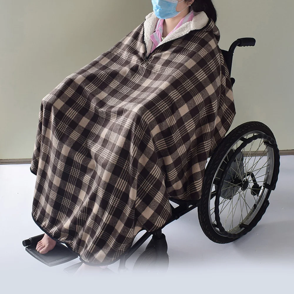 Wheelchair Half-pack Thermal Blanket Thickened Plus Size Double-layer Fabric With Hood Shoulder Waist Warmth For Elderly Care