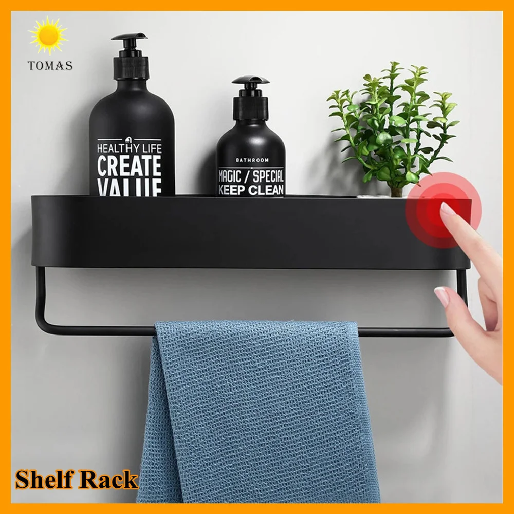 

TOMAS Shelf Rack Kitchen Wall Shelves Bath Towel Holder Black Shower Storage Basket Household Organizer Bathroom Accessories