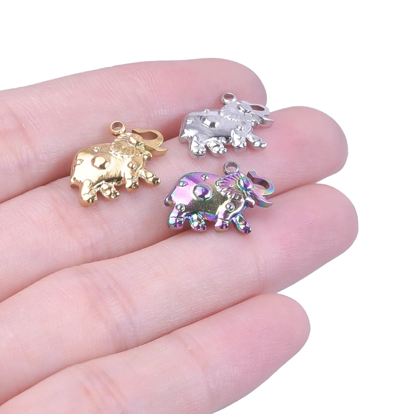 

10pcs/Lot Stainless Steel Necklaces Elephant Animal Pendant Collar Fashion Charms For Women Men Making Jewelry Gifts Supplies