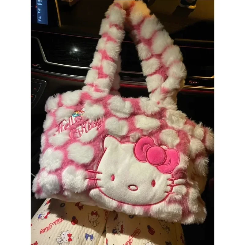 

Kawaii Sanrio Anime Hello Kitty Dacron Tote Bag Cute Cartoon Y2k Hottie Plush Personality Simplicity Shoulder Bag for Girls