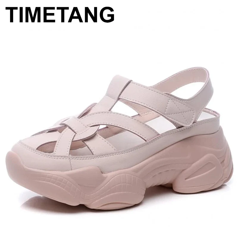 

6CM Genuine Leather Sandals Women Comfortable Shoes Ladies Fashion Women Summer Platform Wedge Lady Breathable Hook Heels