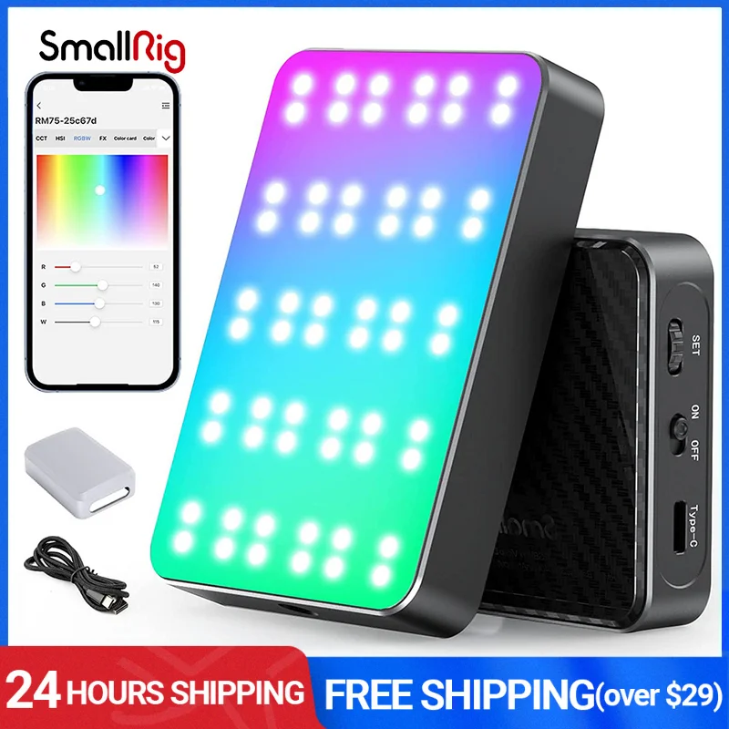 

Магнитный умный светодиодный светильник SmallRig RM75, портативная камера RGB светильник для смартфона, Селфи, 4000 мАч, 3290