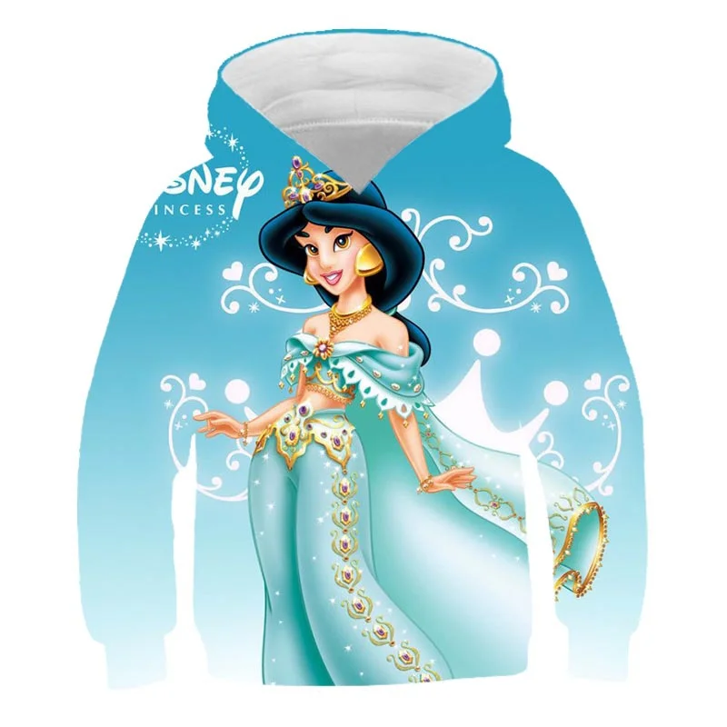 

Spring Autumn Princess Jasmine Hoodies Girls Cartoon Long Sleeve Sweatshirts Clothing Disney Princess Casual Hooded Tops Clothes