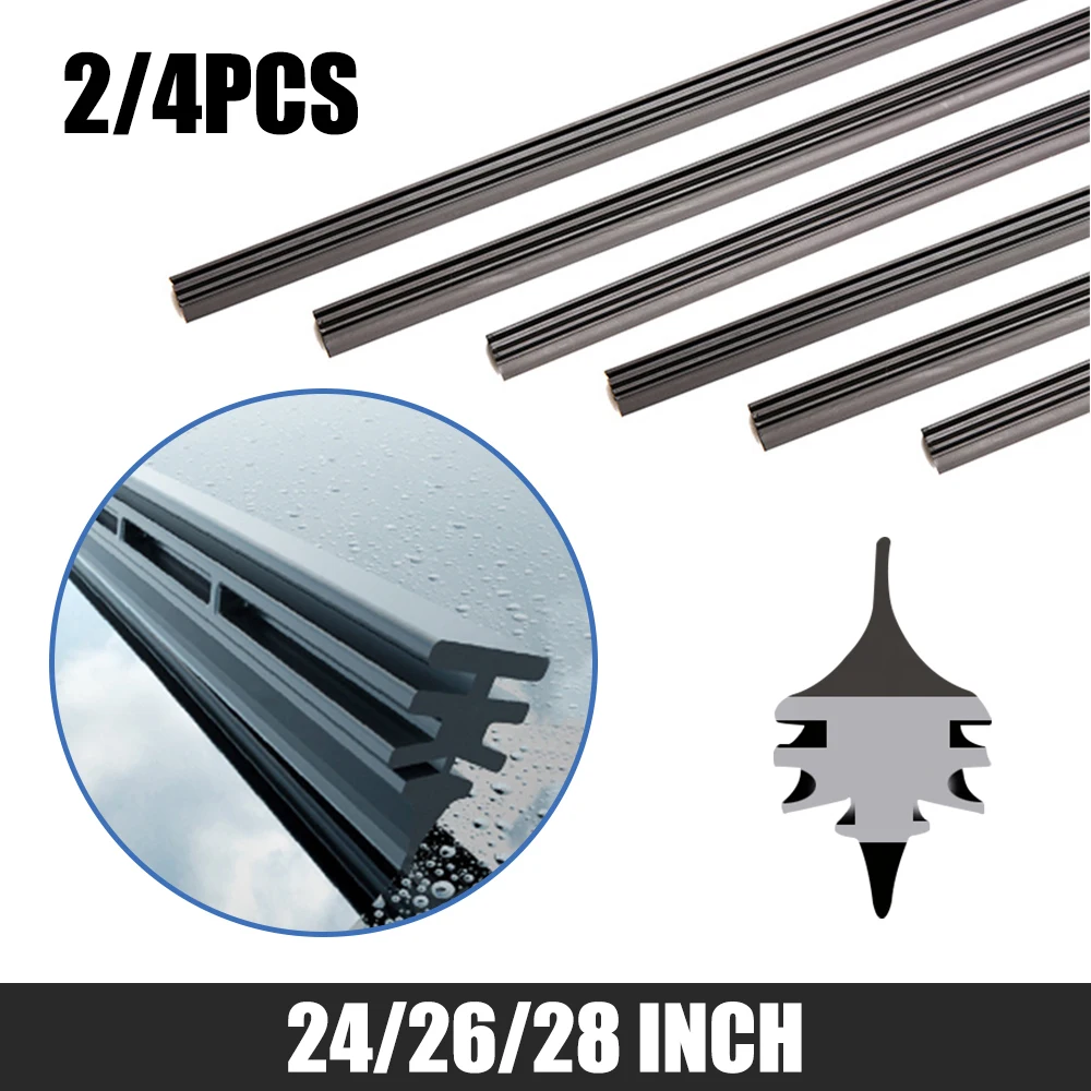 

2/4Pcs Car Vehicle Insert Rubber Strip Auto Universal Wiper Blade Refill Soft Strips Size 24" 26" 28" Windshield Accessories