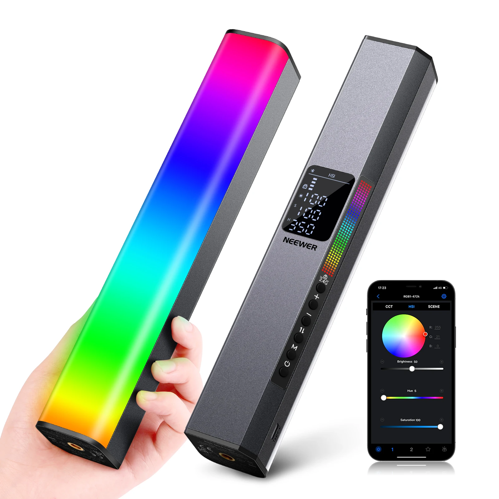 

Neewer RGB1 Magnetic Handheld Light Stick With Touch Contro App Control, Dimmable 3200K~5600K LED Video Light Built-in