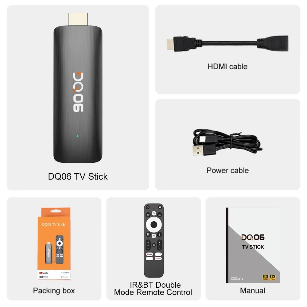 ТВ-приставка DQ06 ATV Mini TV Stick Android12 Allwinner H618 Quad Core Cortex A53 поддержка 8K Video 4K Wifi6 BT Voice Remote