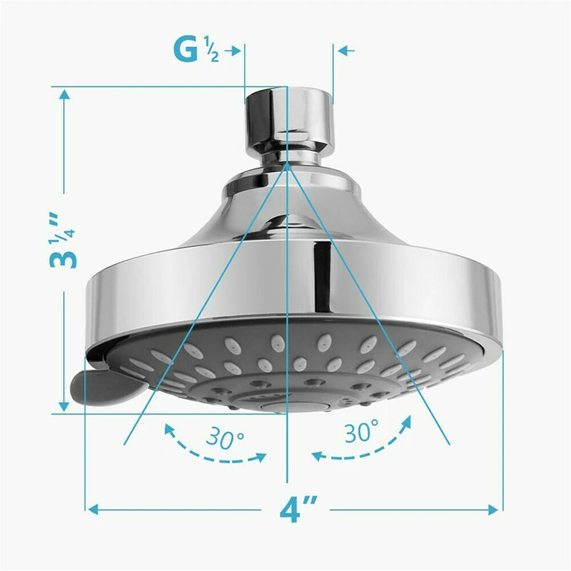 

1pc Round Wall-Mounted High Pressure Shower Head Sprayer 4 Inch 5 Setting Adjustable Rainfall Bathroom Bass Rotary Ball Joint