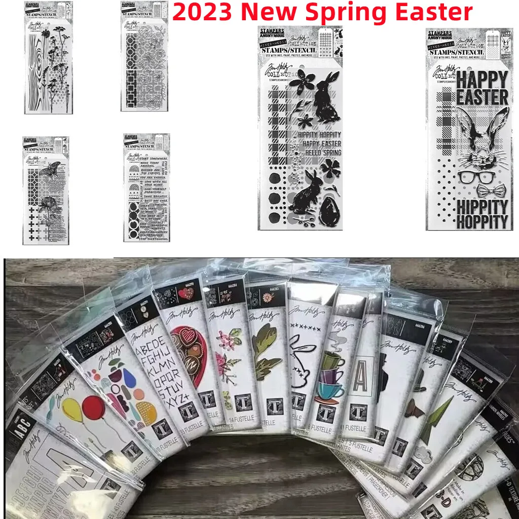 

2023 Spring Easter Day Mini Clear Stamps and Layering Stencils Set for Scrapbooking Photo Album DIY Cut Die Paper Cards Crafts