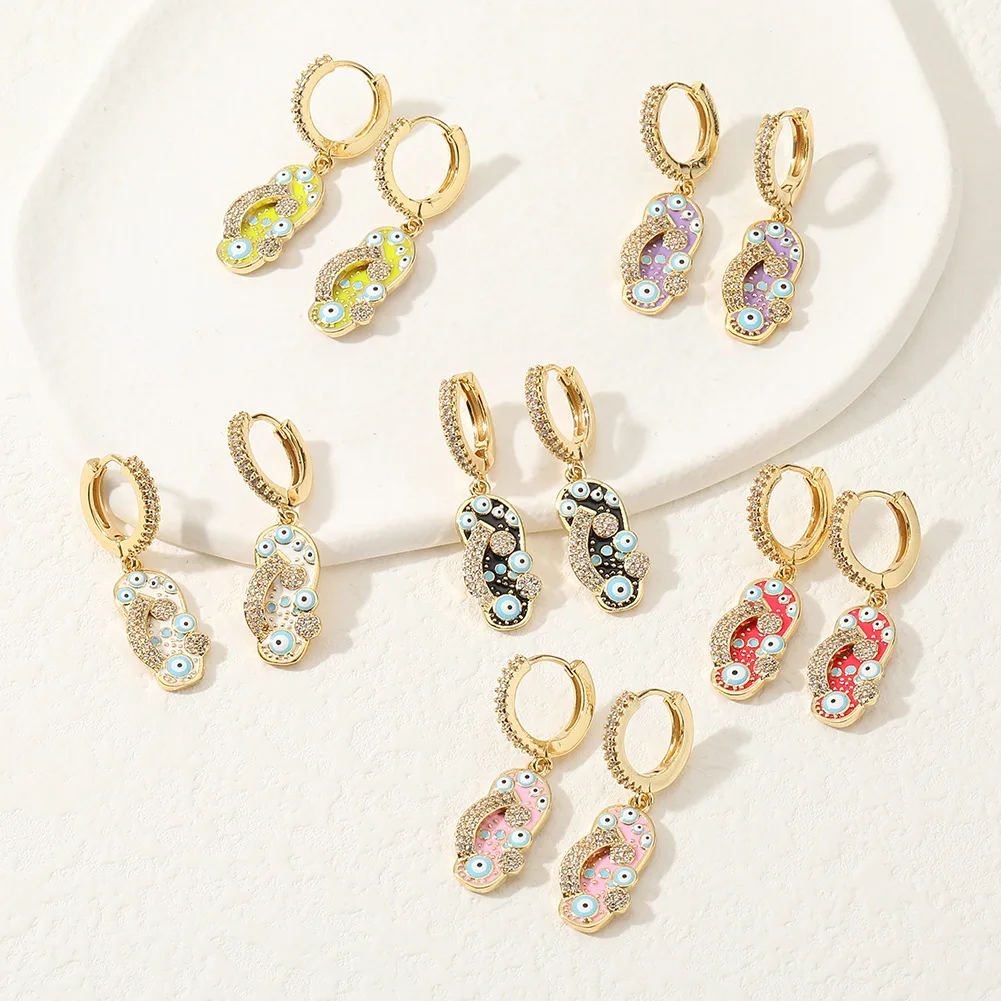 

New Attractive Women's Fashion Jewelry Dripping Oil Evil Eye Earrings Cartoon Slippers Earrings Personalized Earrings Gift