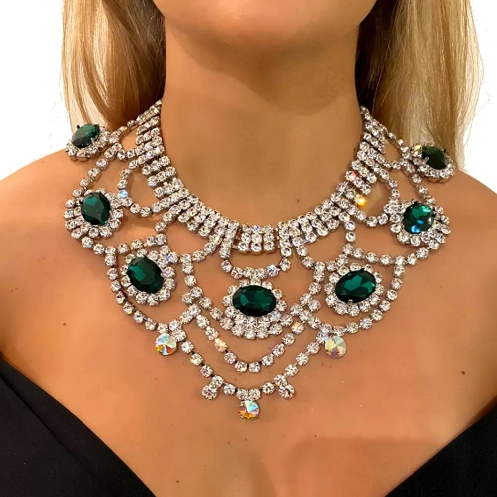 

Модные Кристальные Свадебные украшения для женщин Стразы геометрический чокер капли воды цепочка Ошейники Ожерелья Аксессуары Оптовая пр...