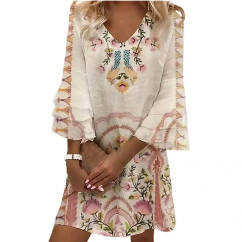 

Stylish Women Dress Plus Size Cool Casual Dress Flower Print Casual Dress