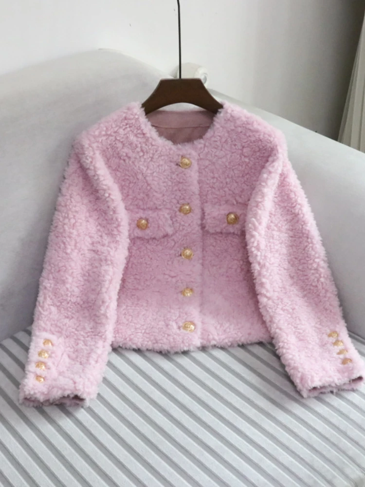 Elegant Round Neck Short Wool Coat 2022 Autumn and Winter New Sweet Women's All-Match Long Sleeve Suit Jackets for Women Street