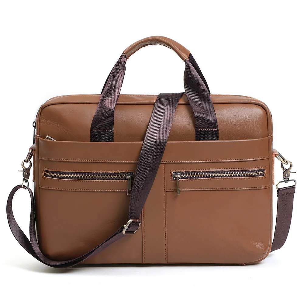 

Genuine Leather Men's Briefcase Male 15.6" Laptop Casual Messenger Shoulder Bags Casual Men's Bag Documents High Quality