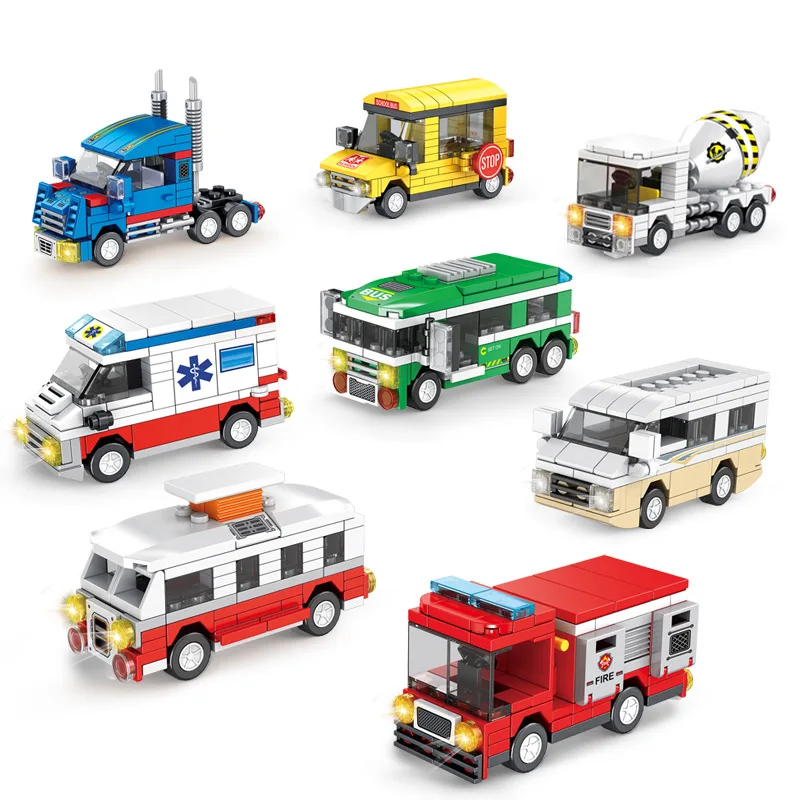 

Toy Building Blocks City Car Fire Truck Ambulance Bus Small Particle Brick Assembly Model Kids Puzzle Building Toys Boy Gifts