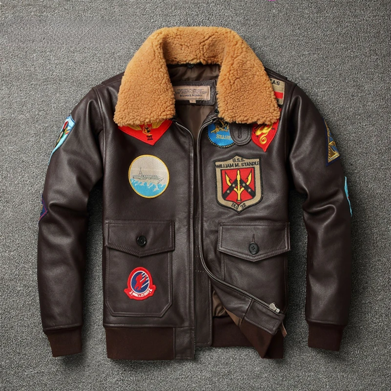

2022 Mens Leather Jacket G1 Air Force Flight Leather Jacket Men's Wool Collar Top Layer Cowhide and Cotton Jacket Top