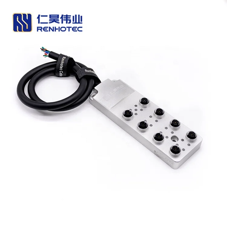 

M12 Power Distribution Block A Code 5 Pole Female 8 Port 8 Way Allen Bradley Distribution Block Cable Connector