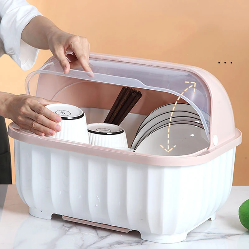 

Dish Bowl Drying Rack Drainer Plate Holder Storage Box Cutlery Box With Lid Home Rack Shelf Cupboard Kitchen Accessories
