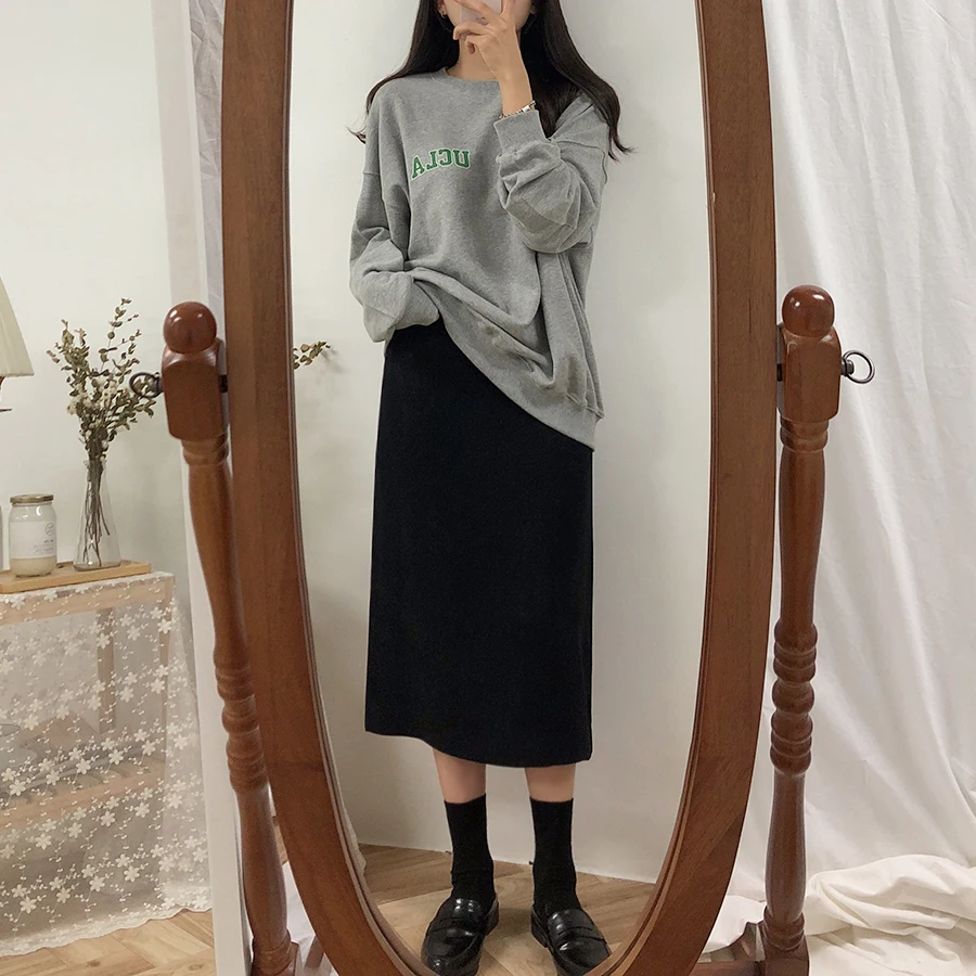 

Solid color women's dress retro spring and summer straight rice-length high-waist women's dress winter women