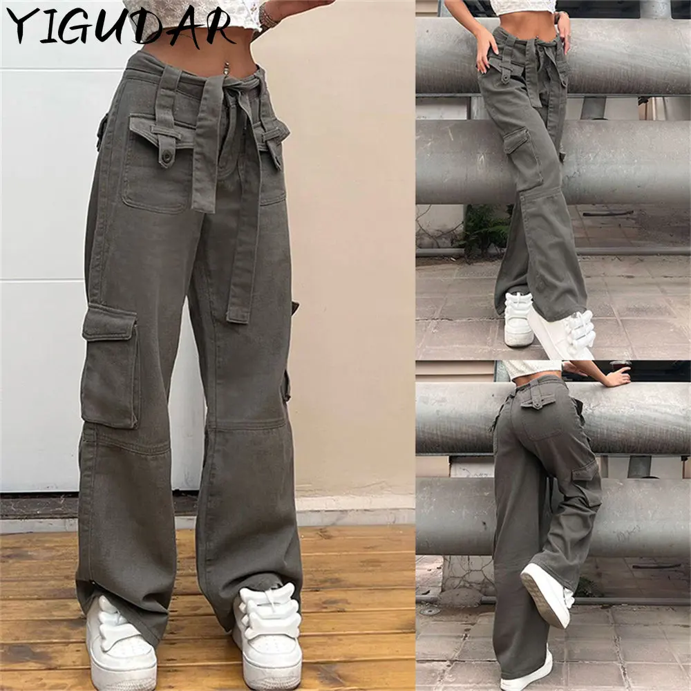 

Vintage 90S Cargo Pants Women's Fashion Low Waist Trousers 2022 Autumn Overalls Baggy Straight women pants Fairycore Oversized