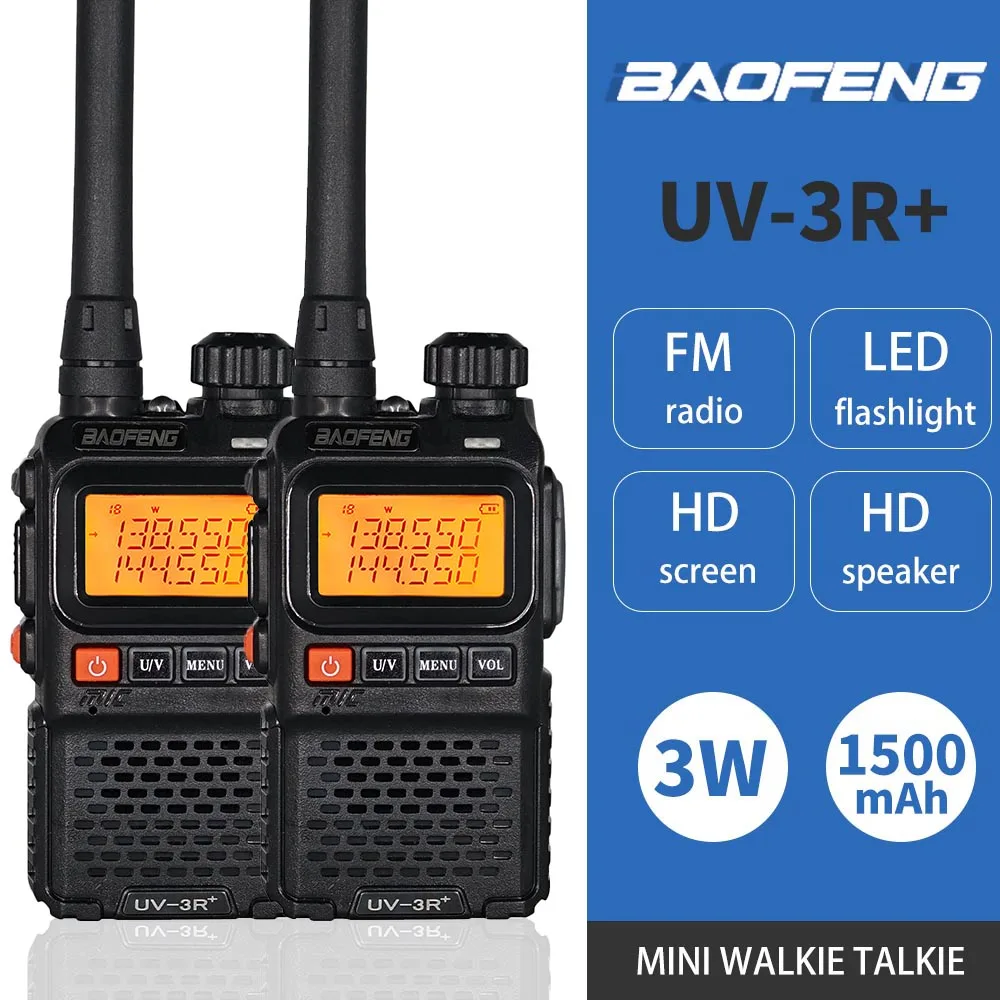 2PCS Baofeng UV-3R Plus Dual Band Mini Walkie Talkie VHF/UHF 136-174MHz/400-470MHz Wireless Portable 2 Way Radio UV3R+ Intercom
