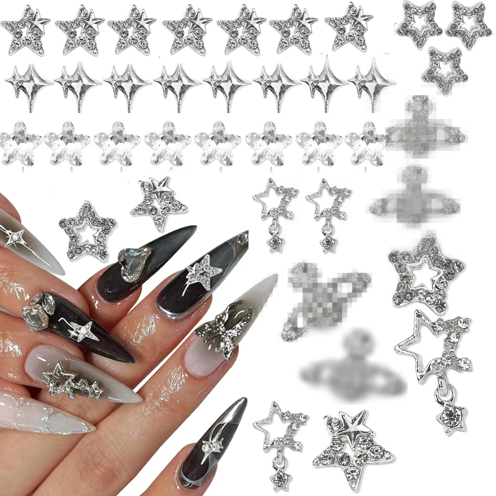 40 шт. серебряные подвески для ногтей в виде звезд