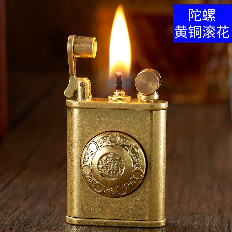 

New Creative Personality Dial Fidget Spinner Decompression Retro Pure Copper Kerosene Lighter Smoking Accessories