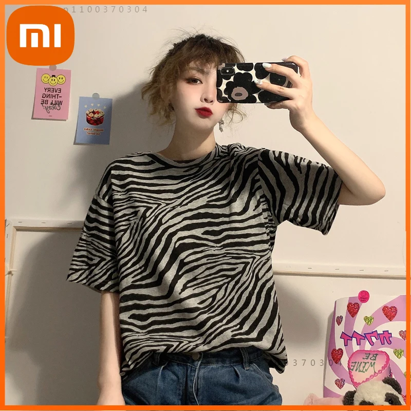 

Xiaomi Cotton Zebra Striped Causal Loose Women T-shirts Basic Classic Short Sleeve Top Female Fashion T-shirt