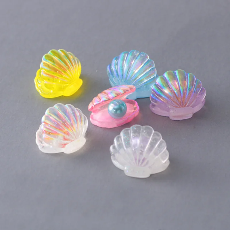 

6pcs Laser Plated Pearl Shells Flat Back Resin Cabochons Scrapbooking DIY Embellishments Hair Bows Accessories Decoration