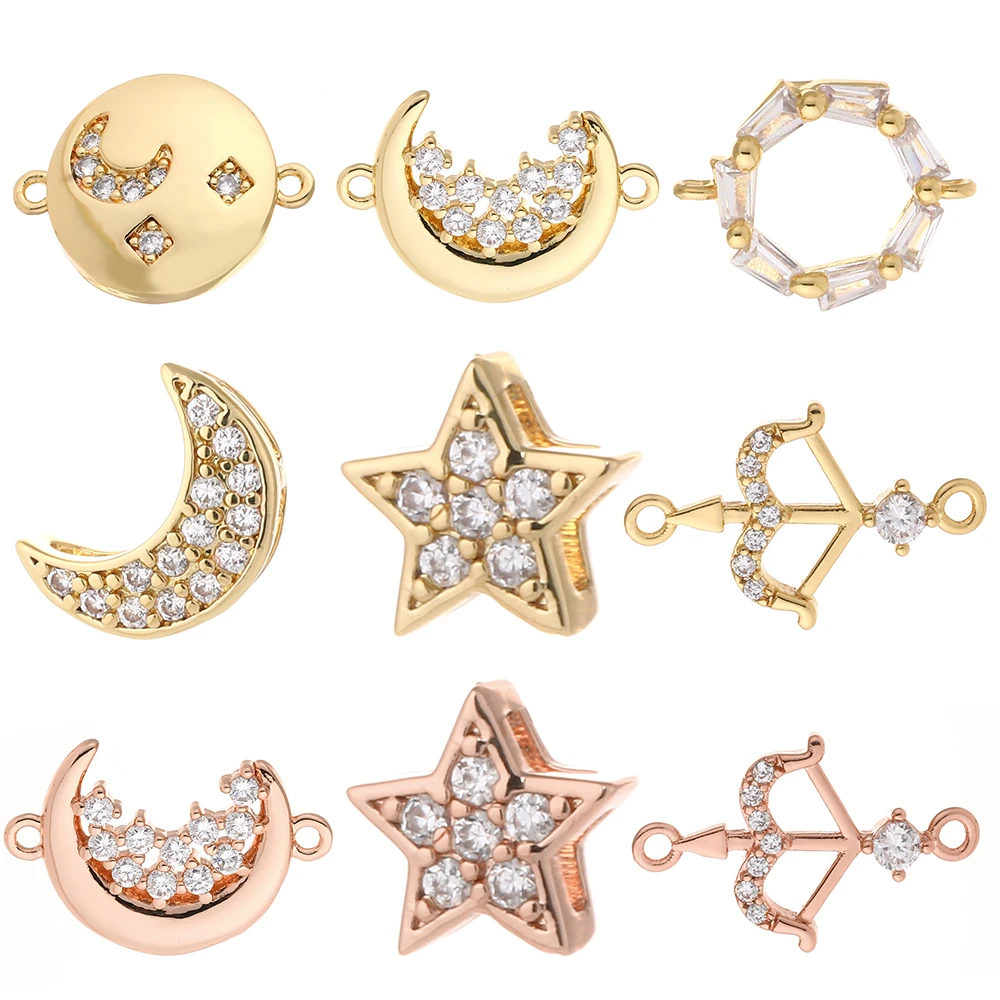 

Moon Star Charms Connectors for Jewelry Making Angel Eros Arrow Jewelry Charms for Diy Bracelet Necklace Charm Copper Mosaic CZ