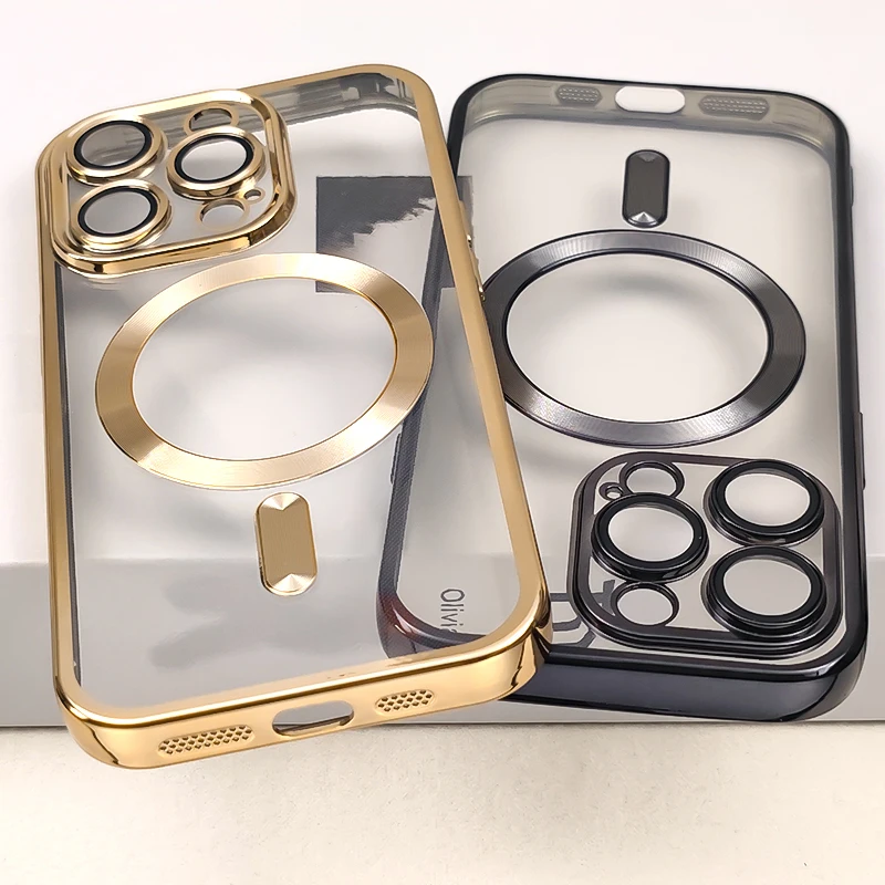 

Роскошный прозрачный силиконовый чехол с гальваническим покрытием для Magsafe iphone 14 Pro Max 11 12 13 Plus, магнитные Чехлы, противоударный чехол