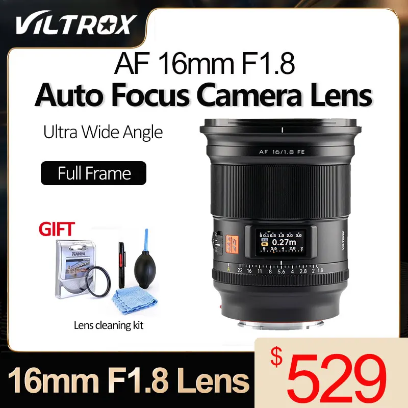 VILTROX Auto Focus 16mm F1.8 Full Frame Camera Lens Large Aperture Ultra Wide Angle Lens For Sony E-mount A7C A7M4 Cameras