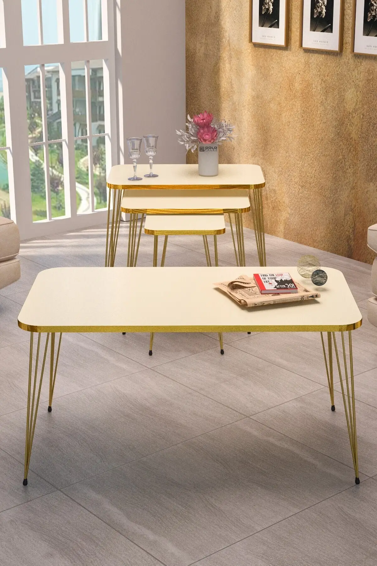 

Zigon Coffee Table Kr And Medium Coffee Table Set Kr Gold Cream coffee table coffee table coffee table in the middle 4 pcs coffee table turkiyede manufactured