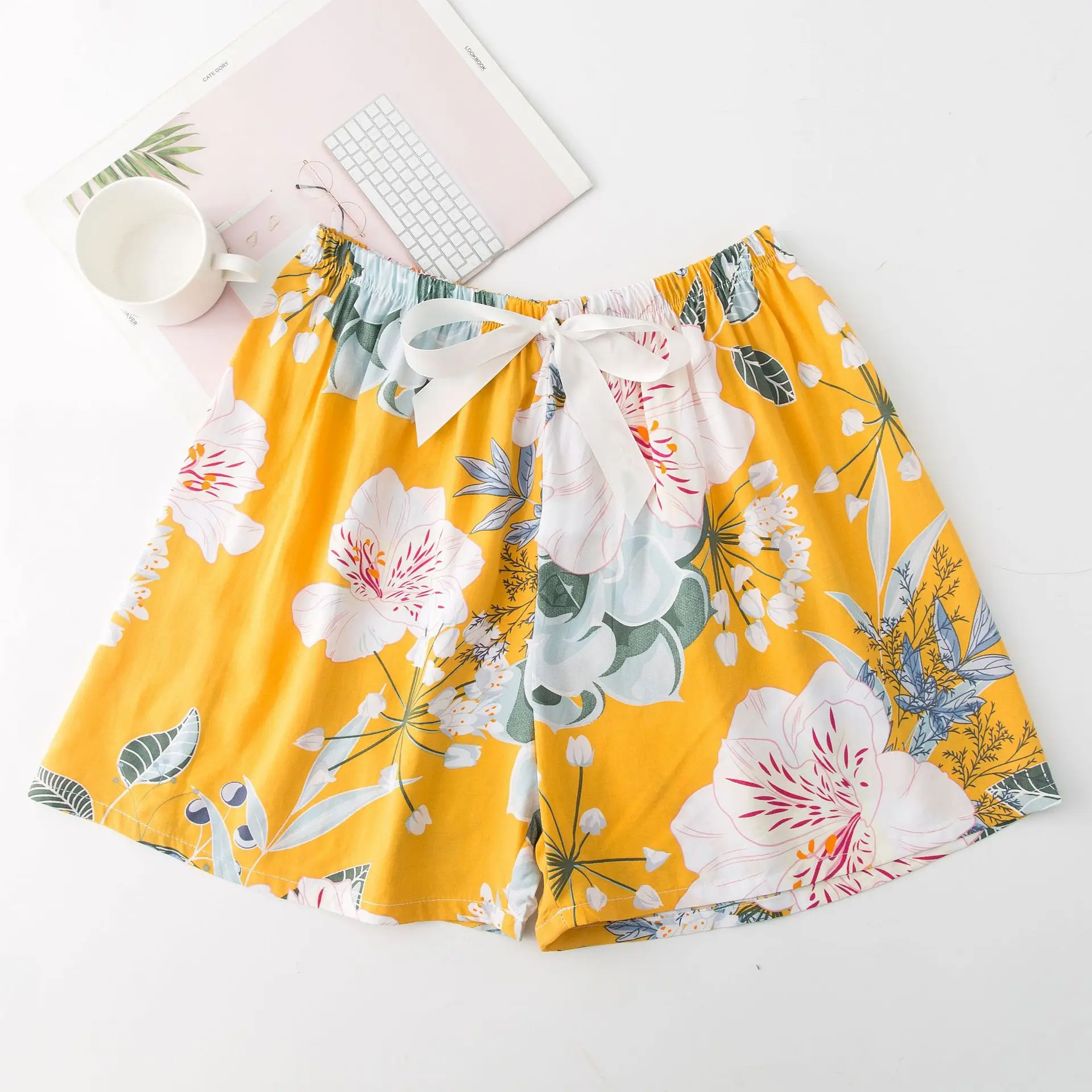 

Простая Пижама с цветочным рисунком, Хлопковая пижама, шорты, шорты, штаны с принтом для дома, женские новые свободные пижамы для пляжа