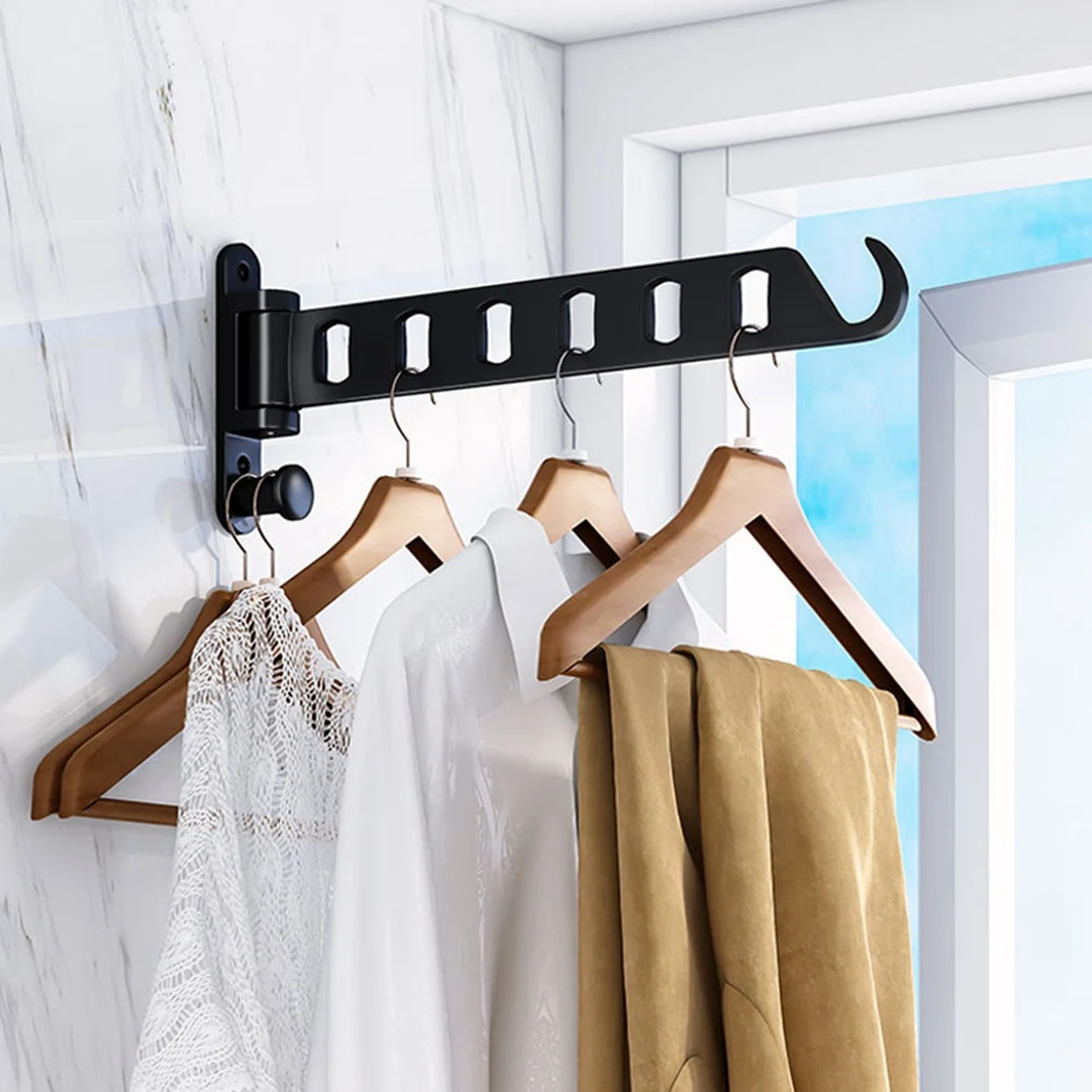

Punch Free Clothes Hanger Space Aluminum Saving Organization Folding Invisible Drying Racks Wall Mounted for Bathroom-B