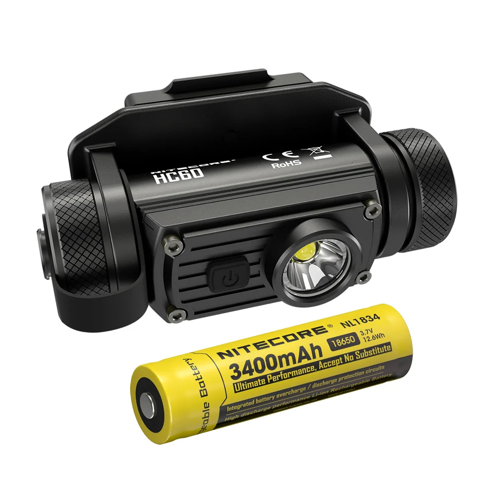 NITECORE HC60M 1000 Lumen Headlamp Helmet Light + NVG Mount +18650 Rechargeable Battery Waterproof Travel Outdoor Hunting Search