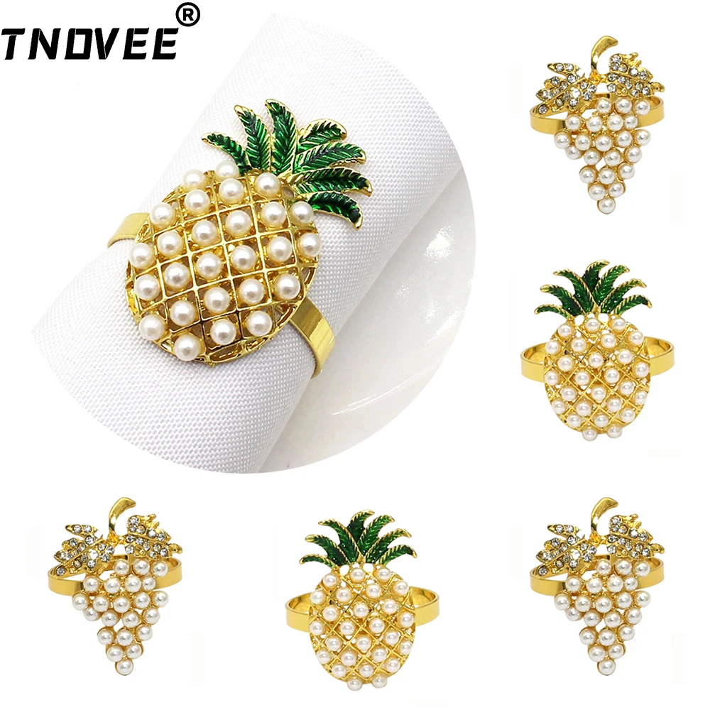 

8PCS Pearl Napkin Rings Grape and Pineapple Shape Napkin Buckle Holders for Baby Shower Wedding Birthday Party Dinner Table Deco