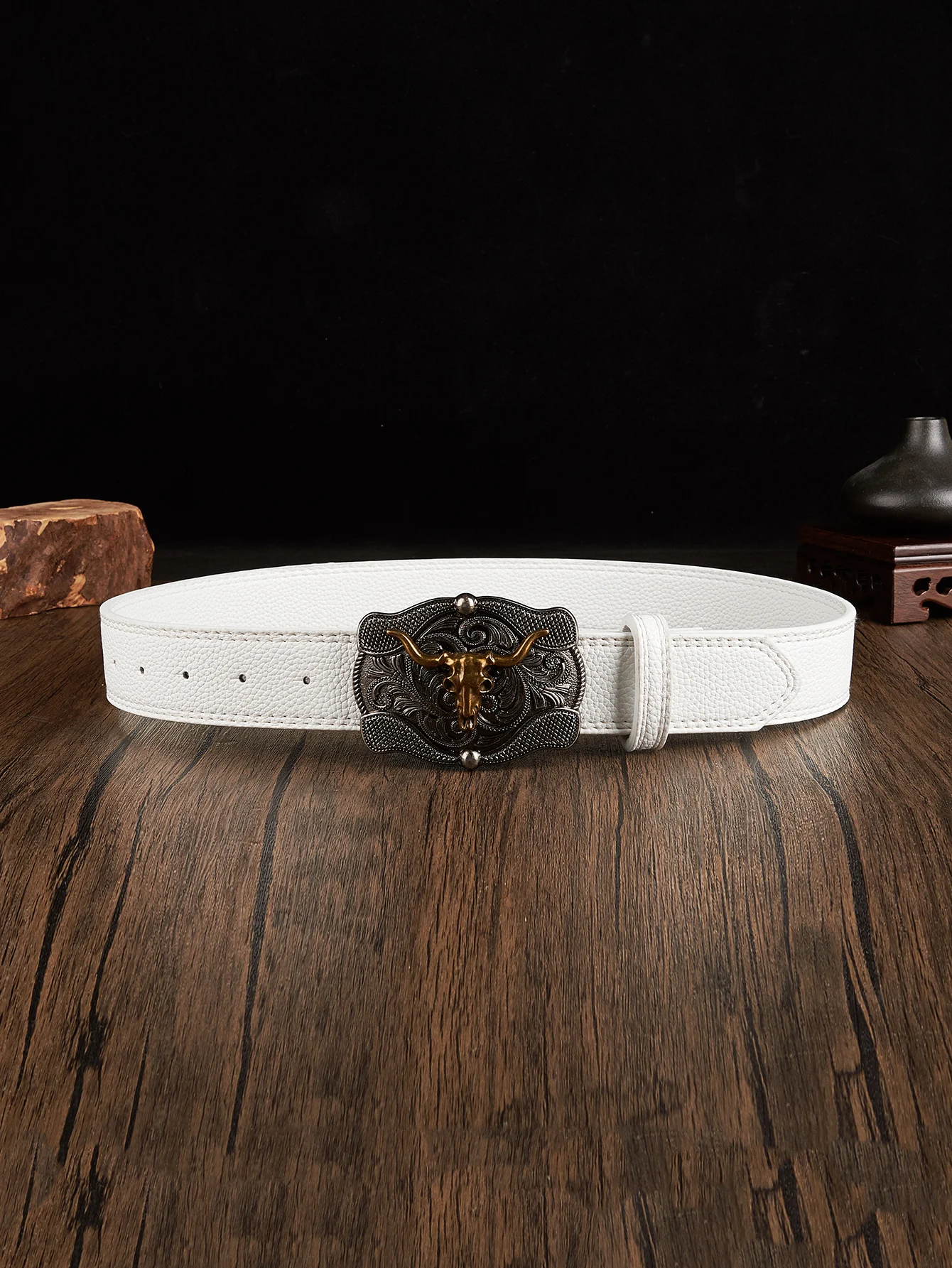 Винтажный Мужской Кожаный Ремень Grey Bull С Цветочным Тиснением И Текстурой