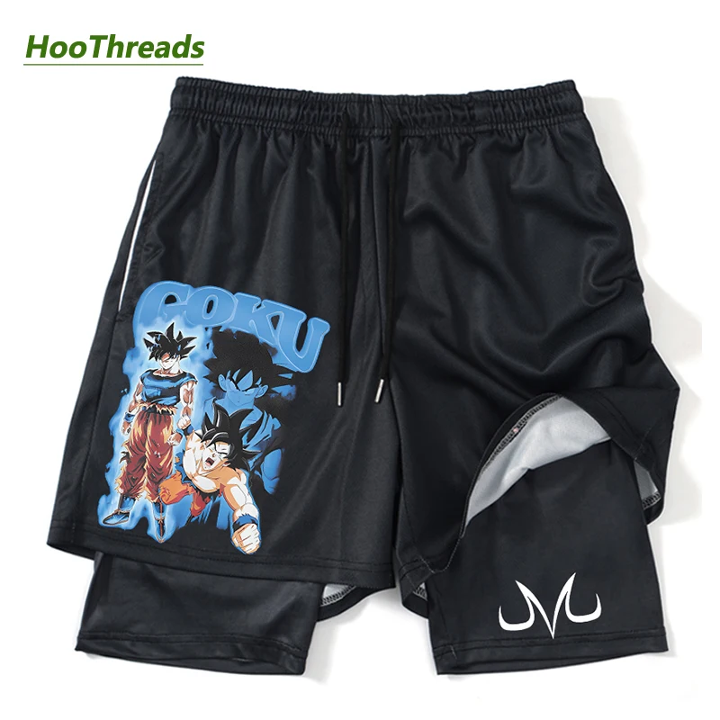 

Anime Print 2 in 1 Gym Shorts for Men Athletic Workout Shorts with Liner Bodybuilding Training Running Jogging Quick Dry
