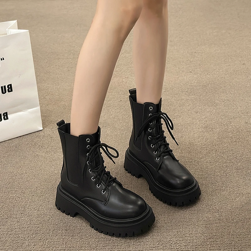 

Lolita Boots Rock Shoes Woman Luxury Designer Boots-Women Round Toe Ankle Fashion 2023 Ladies Leather Rubber Low Autumn Solid I