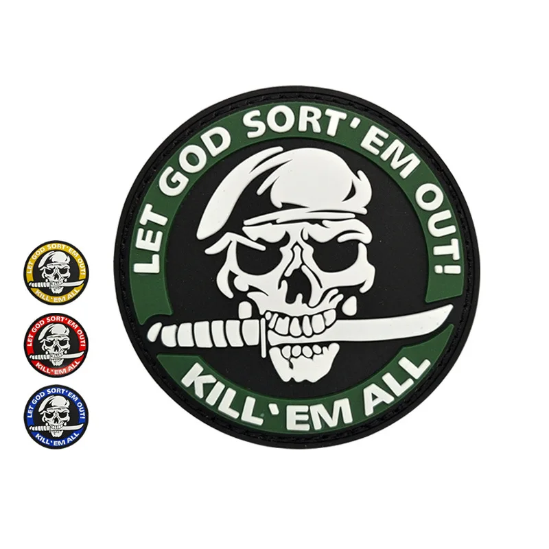 

3D Skull Knife Rubber Patches No Knife No Life Tactical Military Patch Kill'em All Hook & Loop Badge Pvc Appliques for Costume