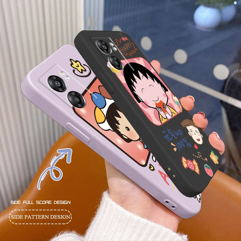 

Anime Cherry Maruko Cartoon Phone Case For OPPO Find X5 X3 Lite F21 A96 A94 A93 A77 A76 A74 A72 A57 A53S A16 A9 5G Liquid Rope