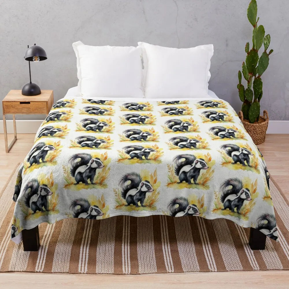 Одеяло с акварелью и рисунком скунса тонкие милые одеяла в стиле аниме