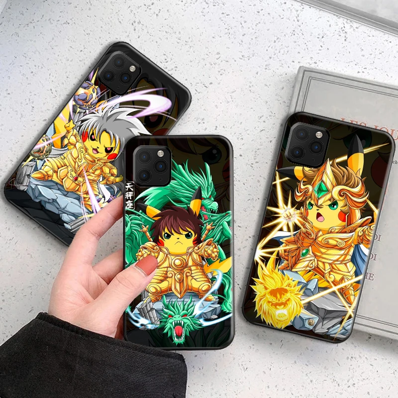 

Pokémon Pikachu Saint Seiya Phone Case For Funda iPhone 13 11 Pro Max 12 Mini X XR XS Max SE 2020 Liquid Silicon Back