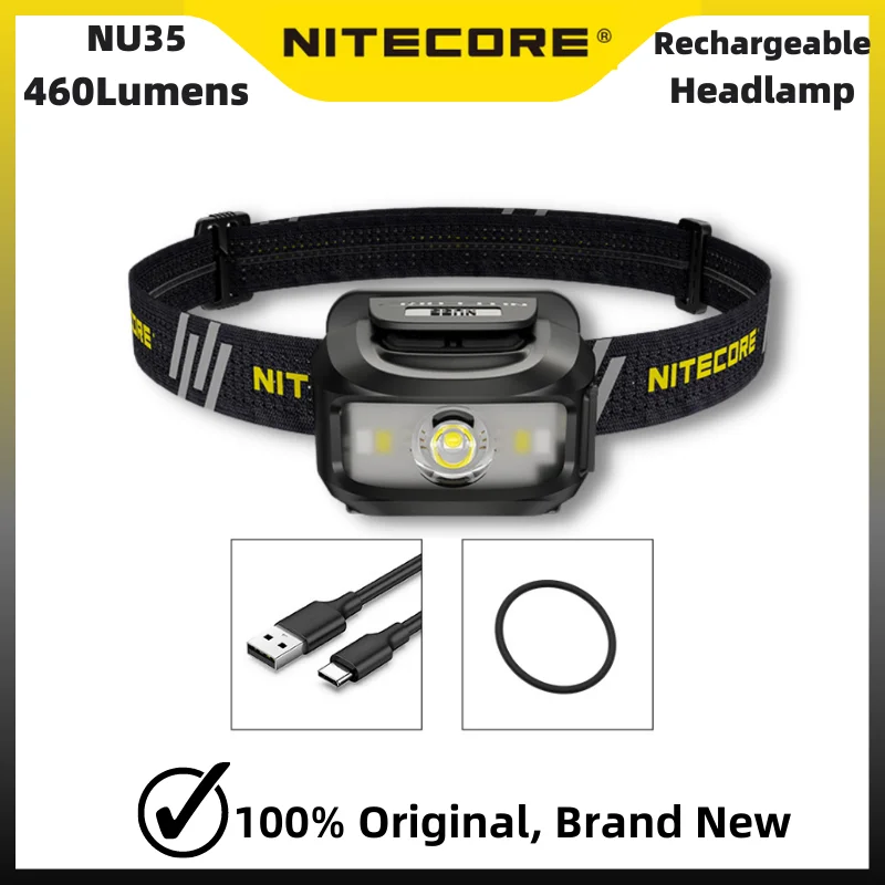 

Налобный фонарь NITECORE NU35, 460 люмен, может использоваться как встроенный аккумулятор, так и батарея AAA, Стандартная зарядка, фонарик для повсед...