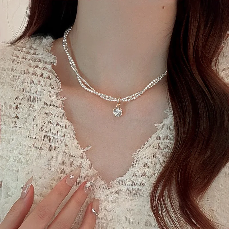 Двухслойное ожерелье с двойным жемчугом женское осенне-зимнее легкое роскошное