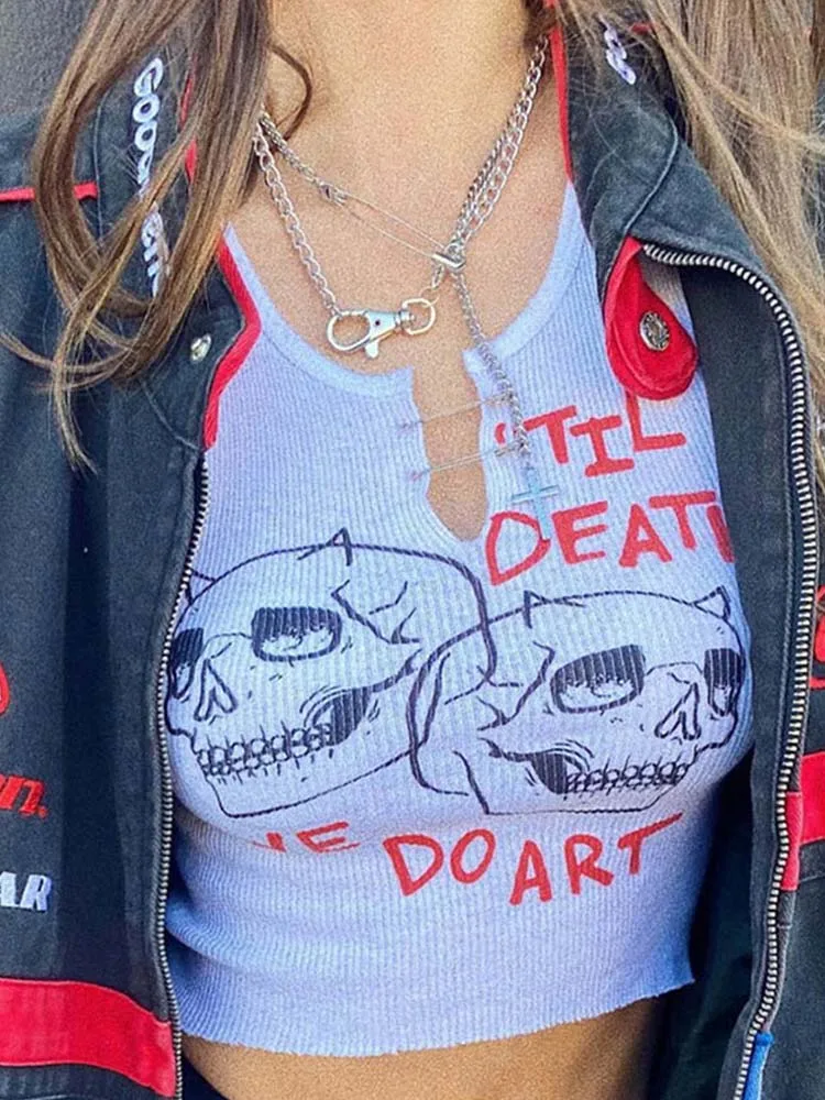 Женский топ без рукавов облегающий Топ в стиле Харадзюку уличная одежда с