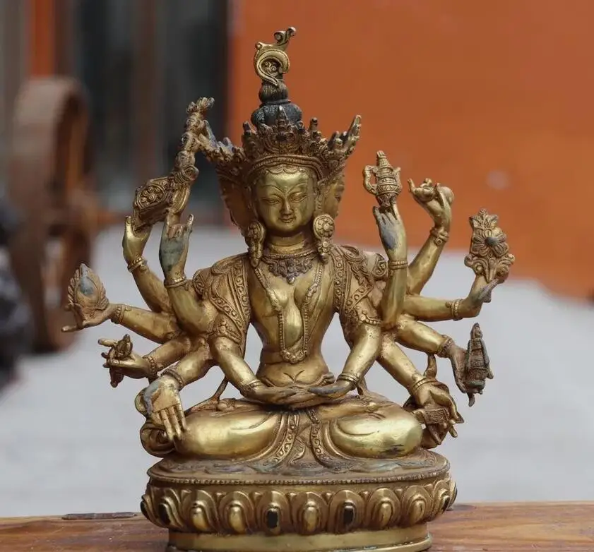 Китайский Старый Бронзовый медь буддизм Gild Usnisa-sitatap20-ushnisha Vijaya Buddha