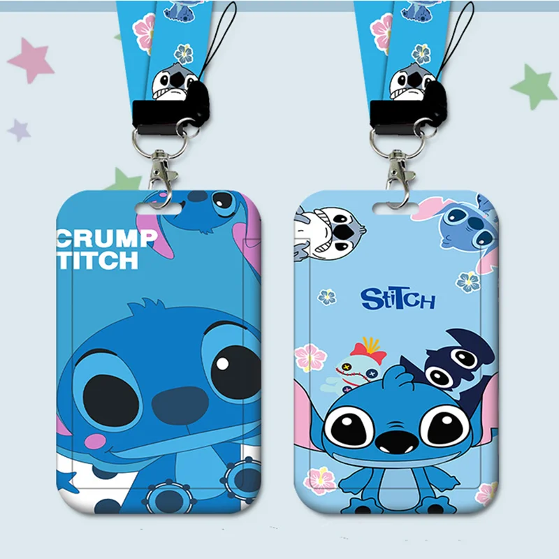 

Disney Lilo and Stitch Card Holder Student's Campus Card Cartoon Anime Stitch Peripheral PVC Bank ID Card Case with Halter Rope