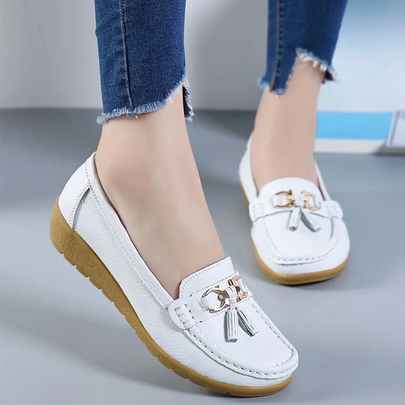 

Flats Women Shoes Genuine Leather Ballet Shoes Woman Flats Loafers Moccasins Pu Breathbale Slip On Ladies Shoes Plus Size 35-44