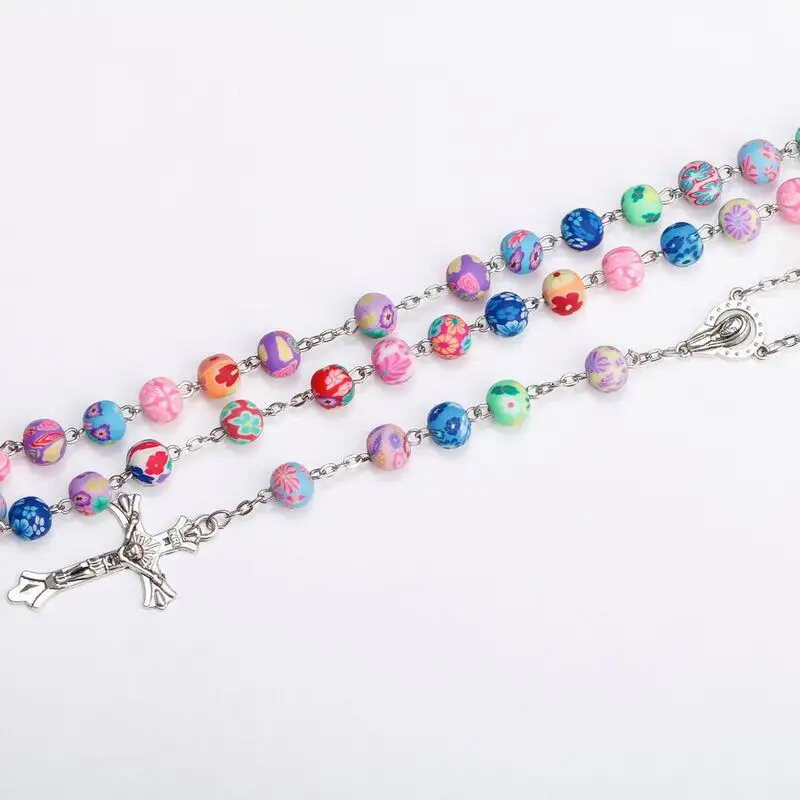 Цепочка с круглыми бусинами унисекс винтажное ожерелье христианскими розам